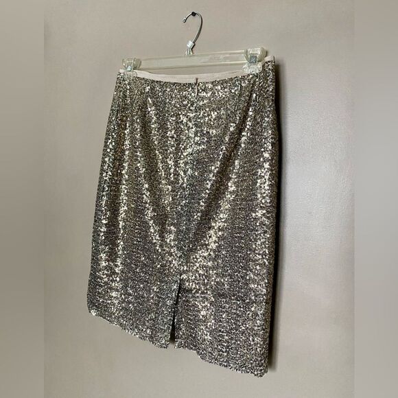 CHICO’S gold sequin pencil skirt NWT shimmer party holiday sz 1 Medium - Picture 4 of 16